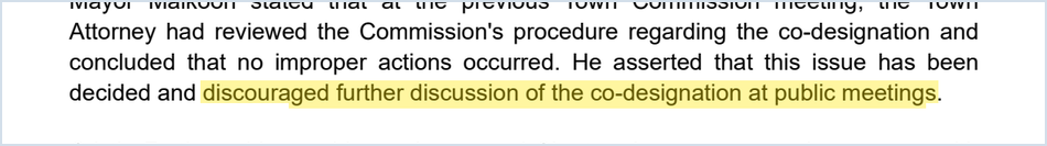 April 28, 2026 minutes: the Mayor discouraged further discussion of the co-designation at public meetings