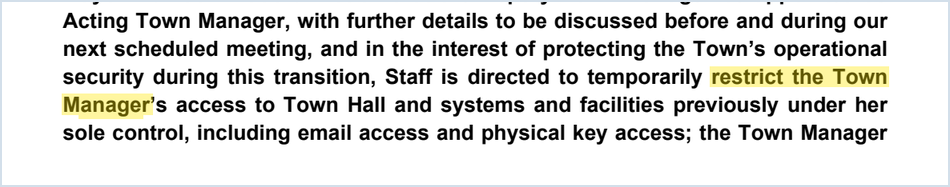 July 29, 2025 minutes: motion to restrict the Town Manager's email and building access carried 5-0