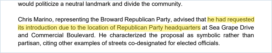 Sept 10, 2025 minutes: the party chairman advised that he had requested its introduction due to the location of party headquarters
