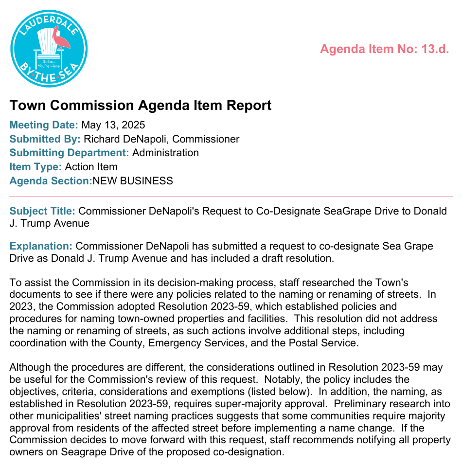Page 1: Agenda Section, New Business.