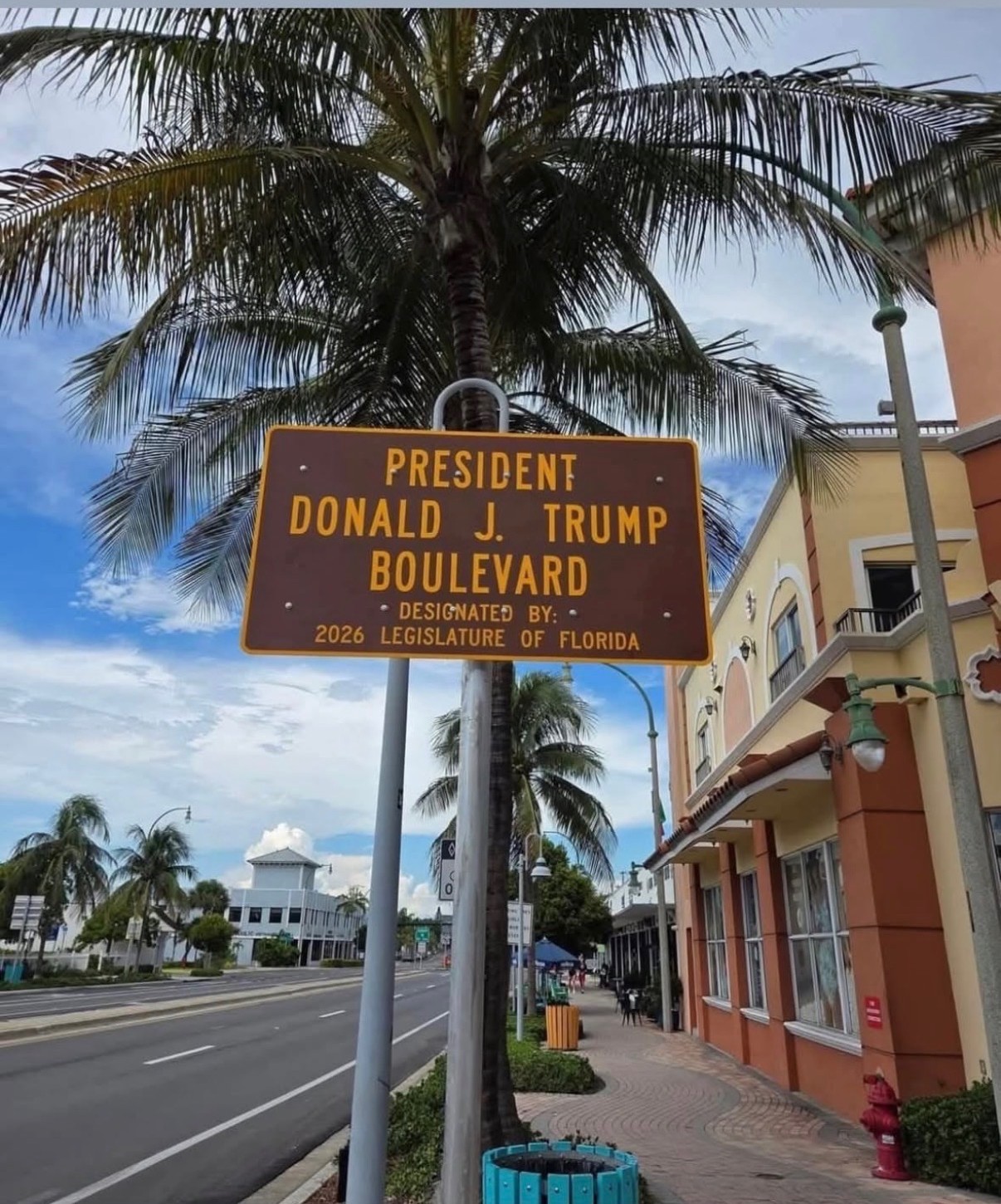 The state marker on Commercial Boulevard: President Donald J. Trump Boulevard, designated by 2026 Legislature of Florida